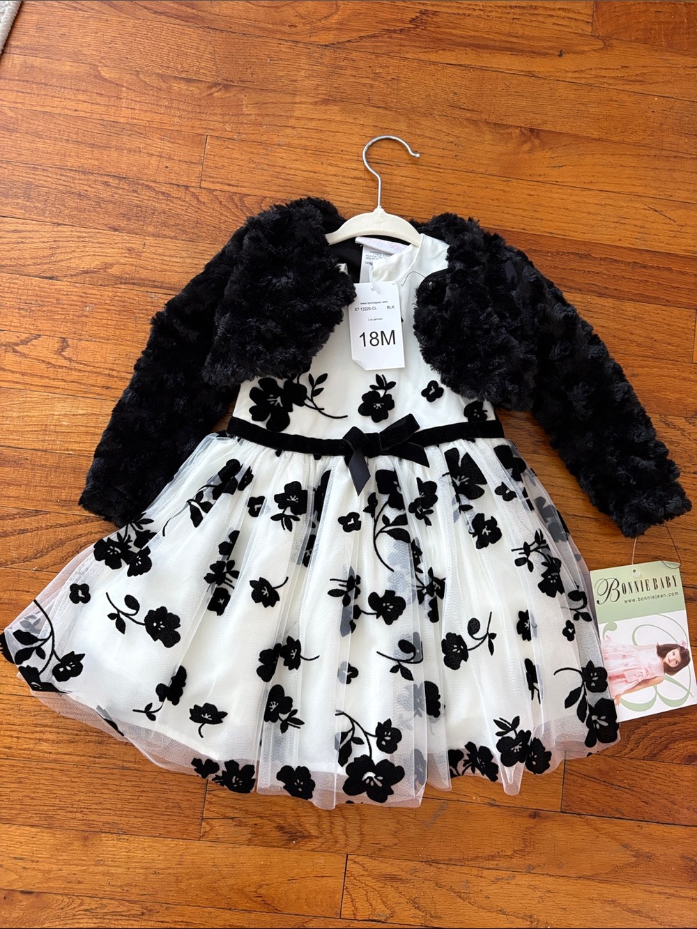 Bonnie Baby Black and White Floral Tulle Dress with Bolero